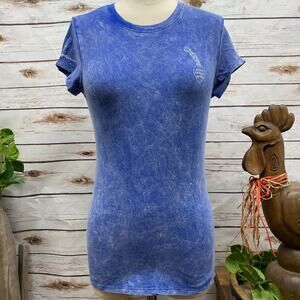 RTB Real Tough Babe Blue Acid Wash Biker Babe Tee Shirt Woman's Size L #283